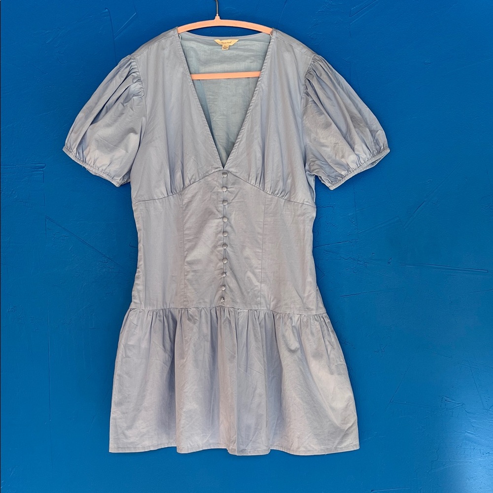 Sim & Sam Lightweight Blue Puff Sleeve Poplin Dress vacation casual